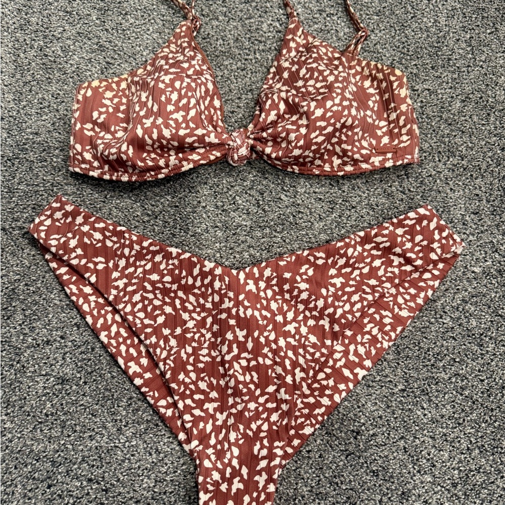 Roxy Stylish Copper Brown and White Bikini Set